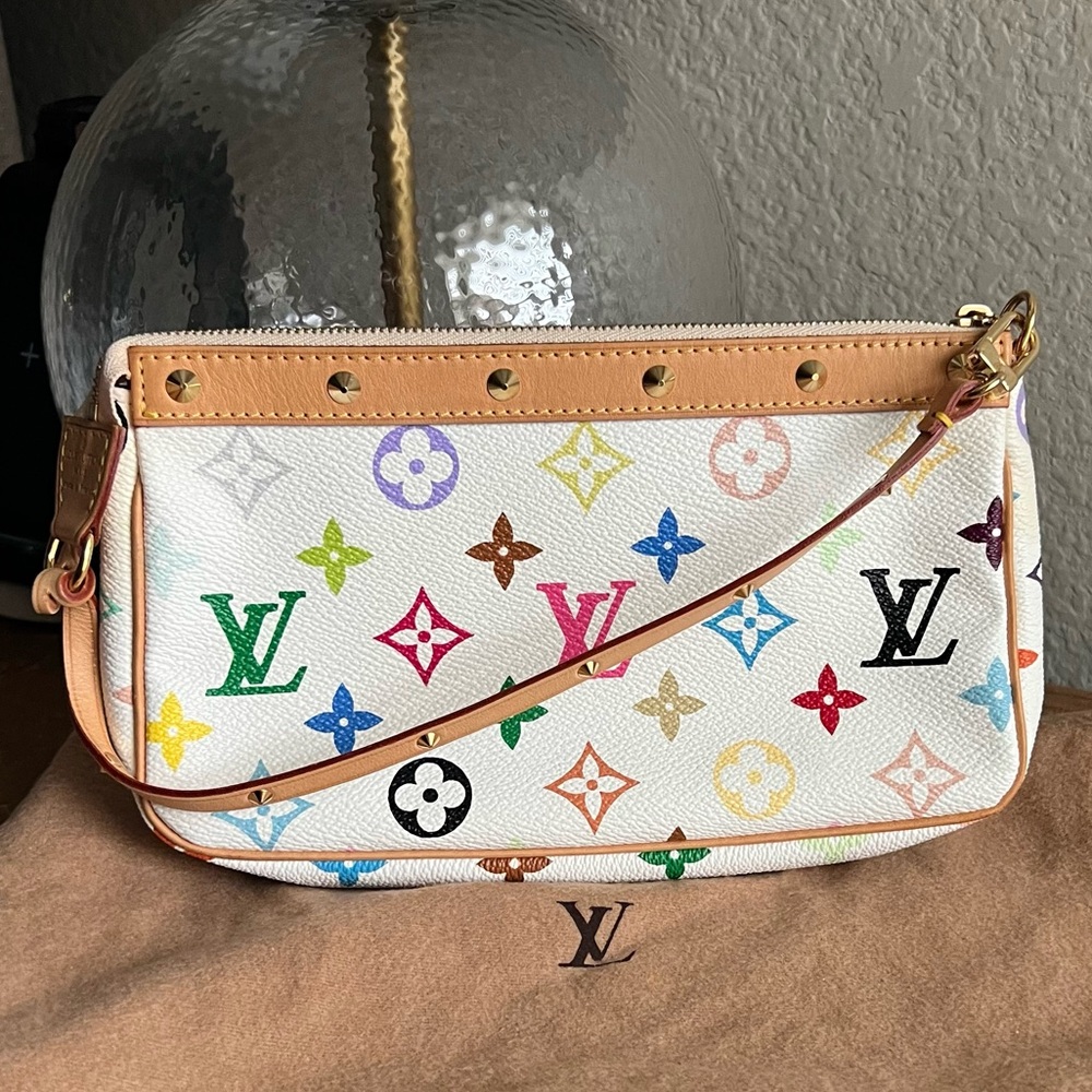 💸 SOLD• Louis Vuitton Multicolor White Pochette Accessories Shoulder Bag Clutch
